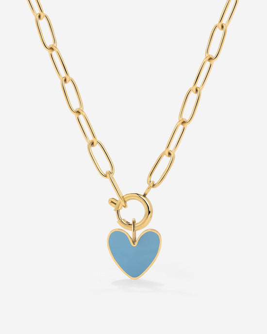 Blue Heart Oval Links Collana Set Oro