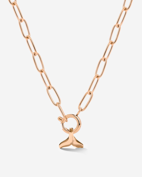 Whale Tail Oval Links Collana Set Oro Rosa
