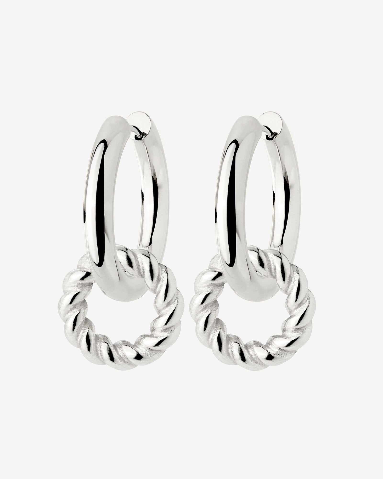 Chunky Twisted Donut Hoop Set Medium Argento