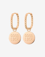 Good Luck Coin Oval Twisted Hoop Set Baby Oro Rosa