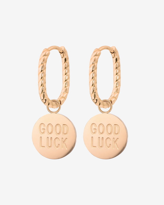 Good Luck Coin Oval Twisted Hoop Set Baby Oro Rosa
