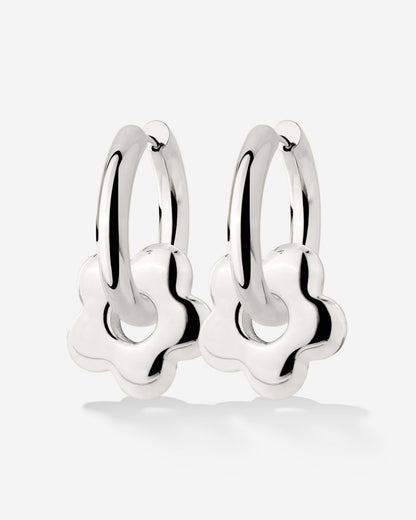Chunky Bubble Flower Hoop Set Medium Argento