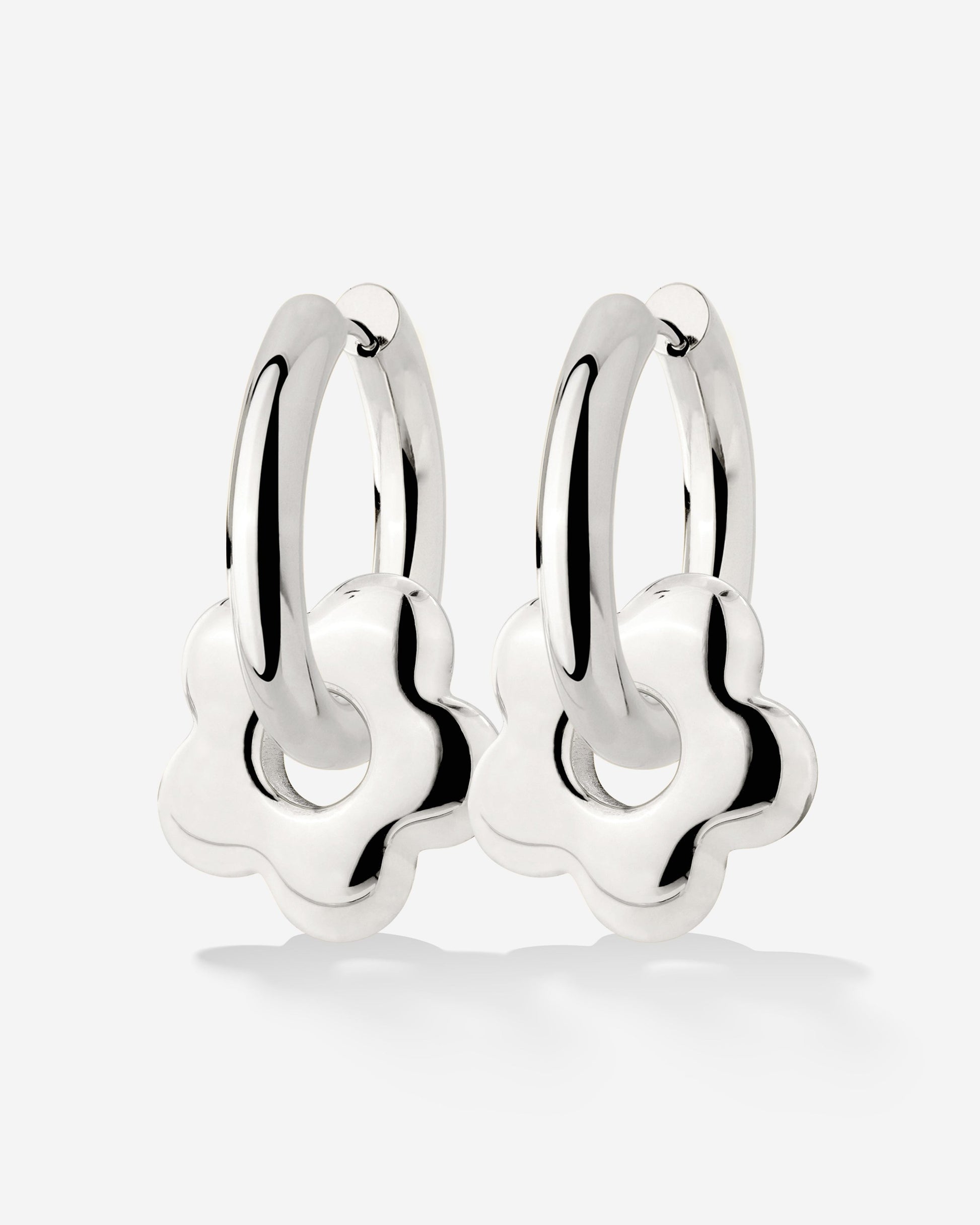 Chunky Bubble Flower Hoop Set Medium Argento