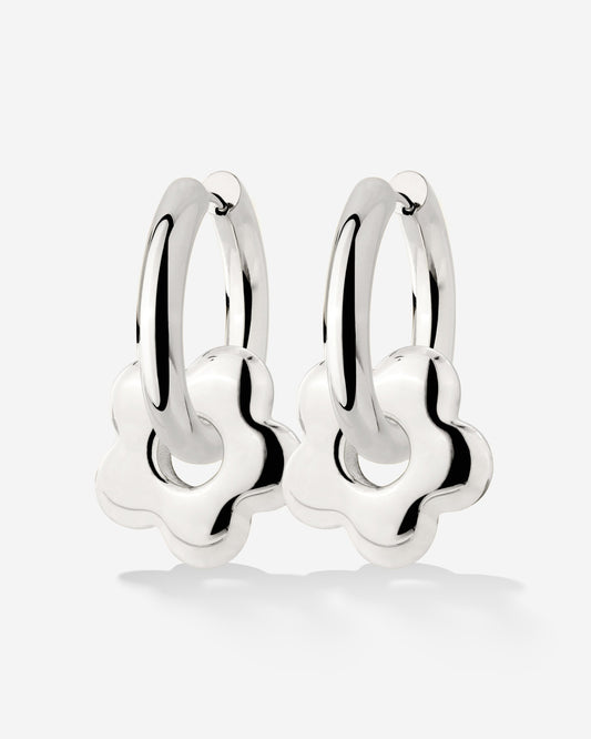 Chunky Bubble Flower Hoop Set Medium Argento