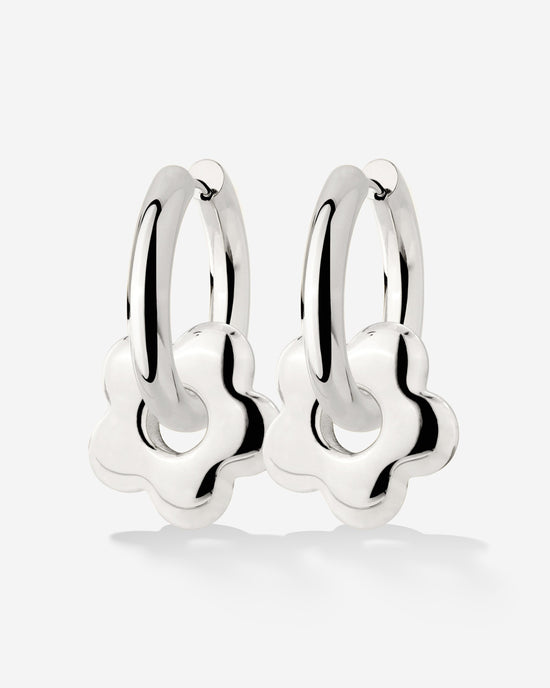 Chunky Bubble Flower Hoop Set Medium Argento