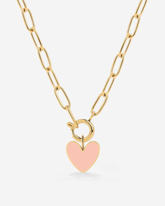 Pink Heart Oval Links Collana Set Oro
