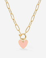 Pink Heart Oval Links Collana Set Oro