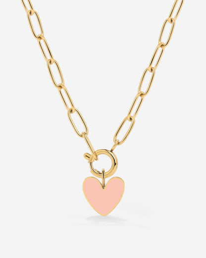 Pink Heart Oval Links Collana Set Oro