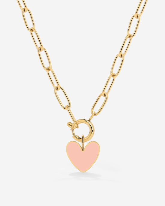 Pink Heart Oval Links Collana Set Oro