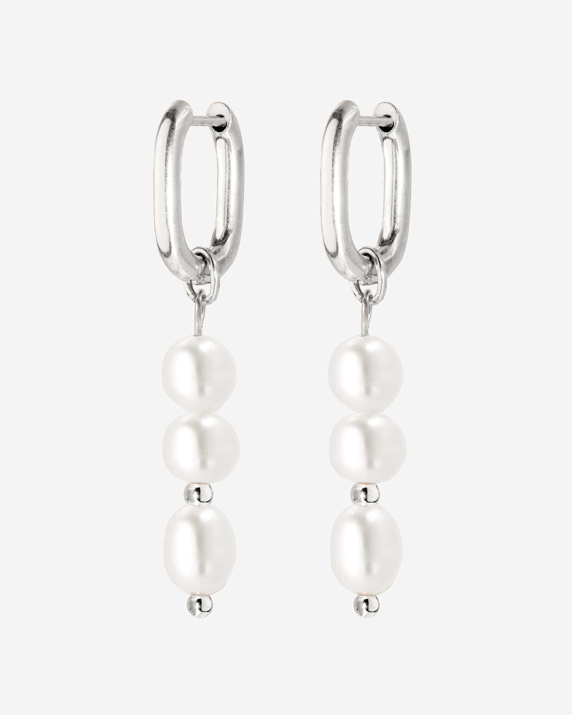 Triple Pearl Hoop Set Argento