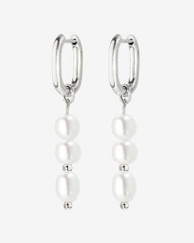 Triple Pearl Hoop Set Argento