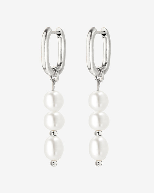 Triple Pearl Hoop Set Argento
