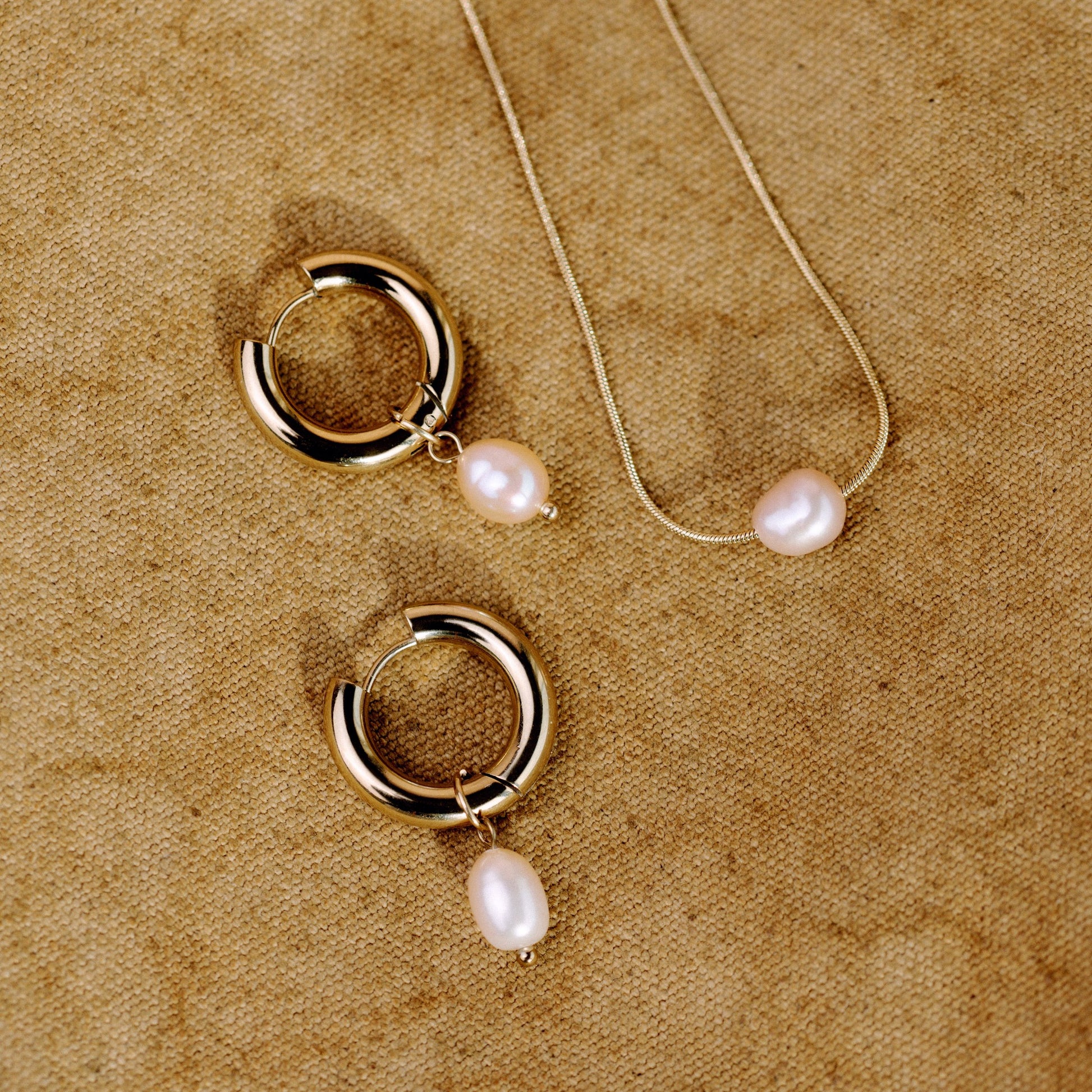Chunky Perla Rosa Hoop Set Medium Oro Rosa
