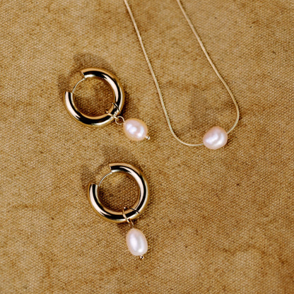 Chunky Perla Rosa Hoop Set Medium Oro Rosa