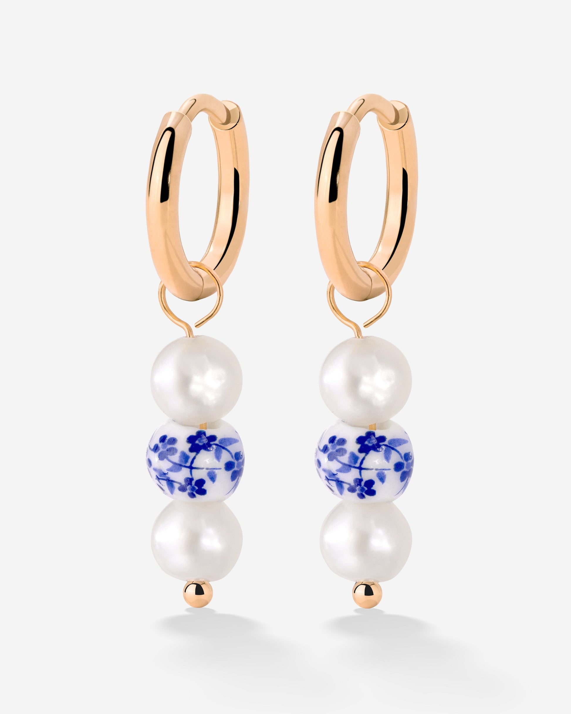 Flower Tile Pearl Hoop Set Small Oro Rosa