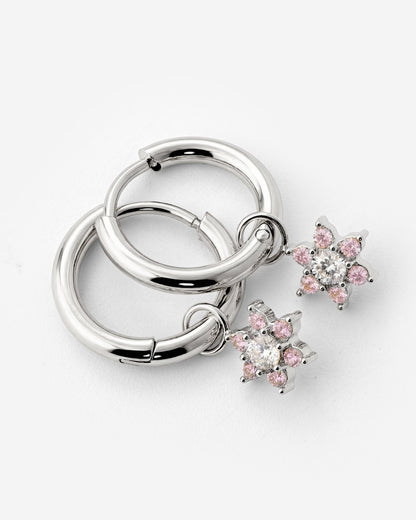 Pink Petal Hoop Set Small Argento