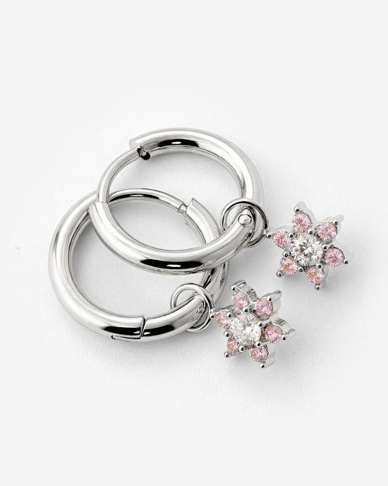 Pink Petal Hoop Set Small Argento