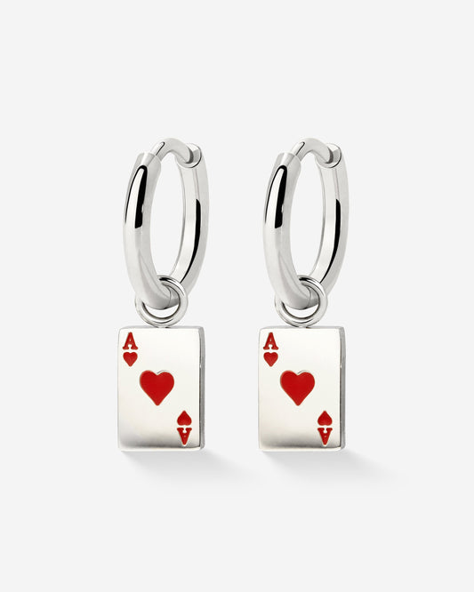 Red Ace Hoop Set Small Argento