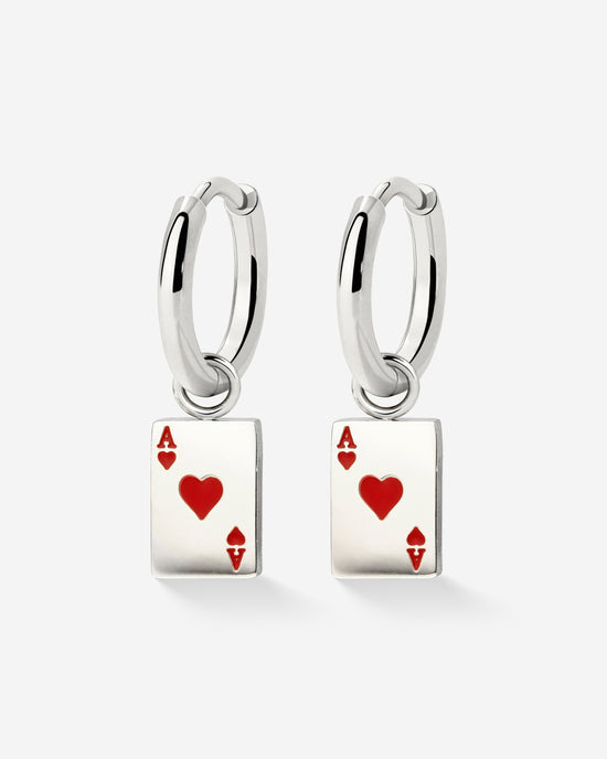 Red Ace Hoop Set Small Argento