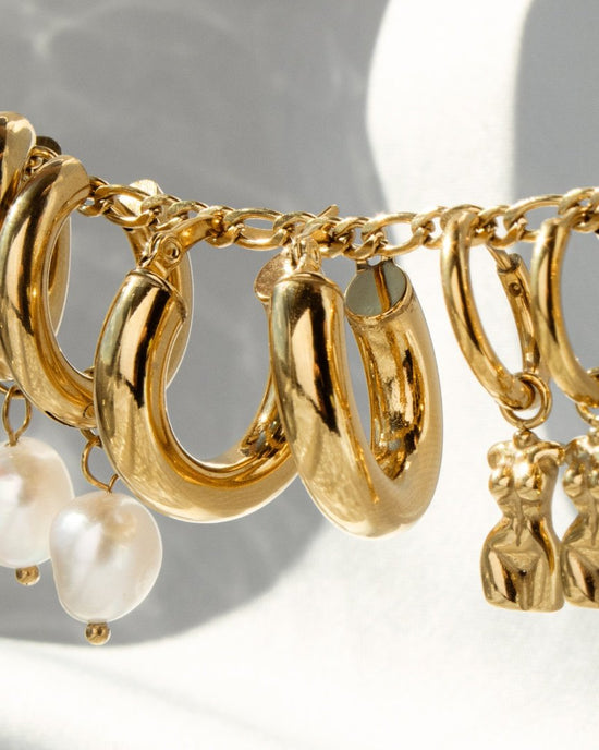 Chunky Pearl Hoop Set Argento