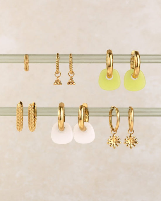 Tiny Beads Twisted Hoop Set Small Oro