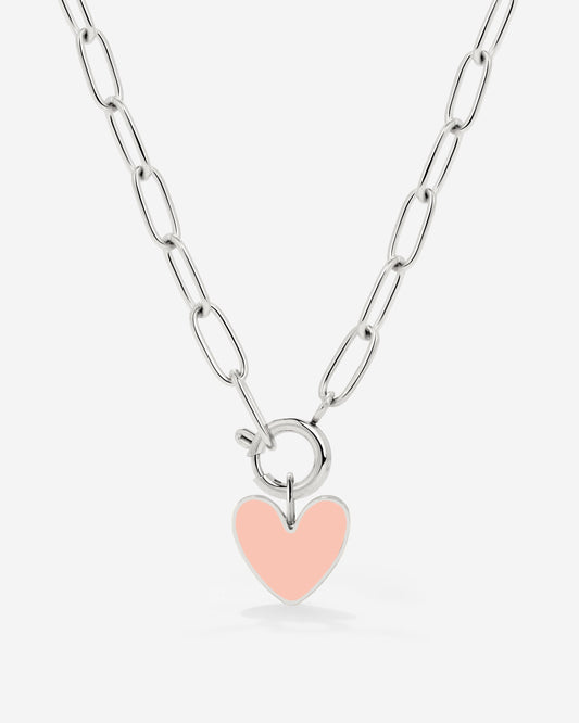 Pink Heart Oval Links Collana Set Argento
