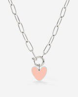 Pink Heart Oval Links Collana Set Argento