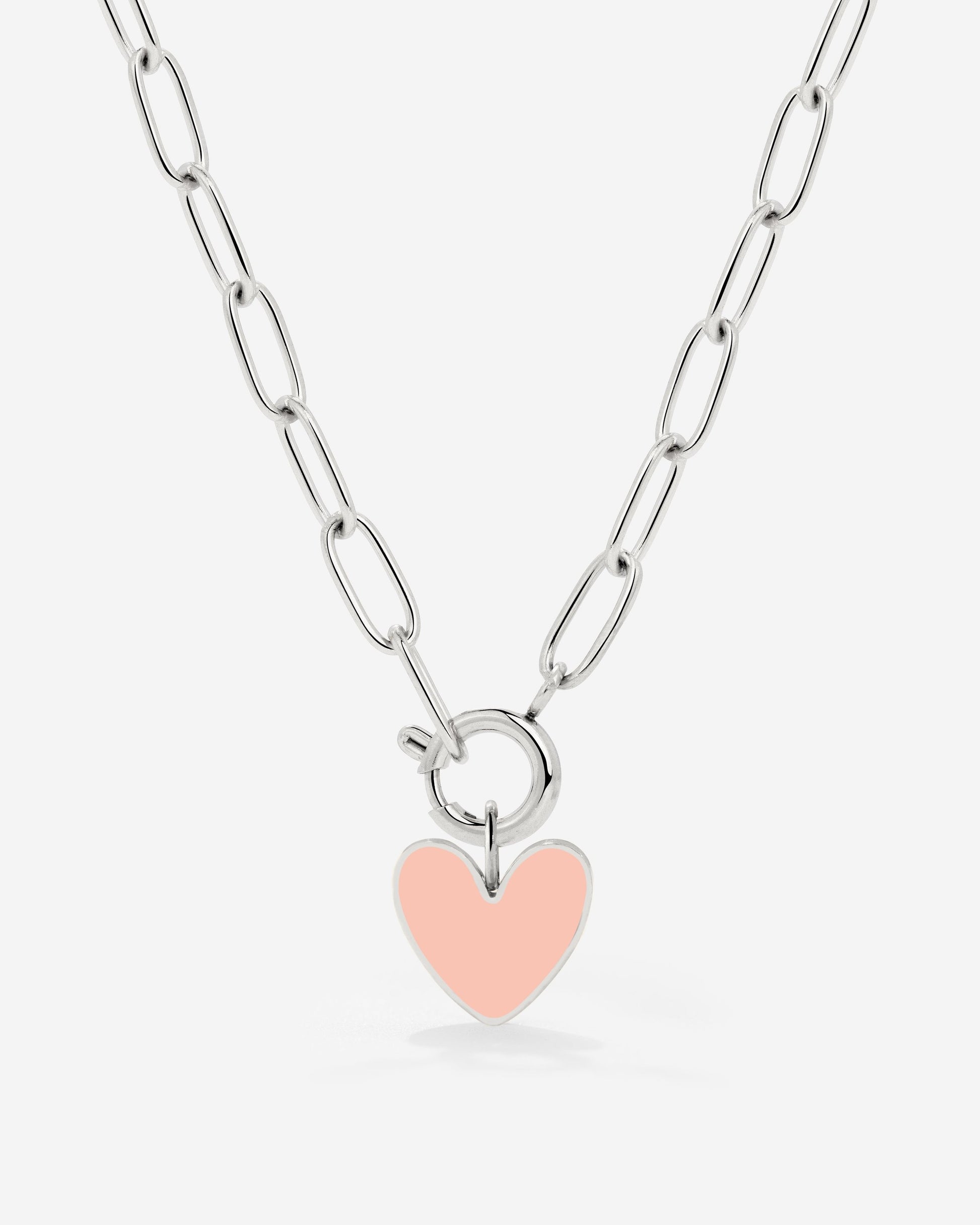 Pink Heart Oval Links Collana Set Argento