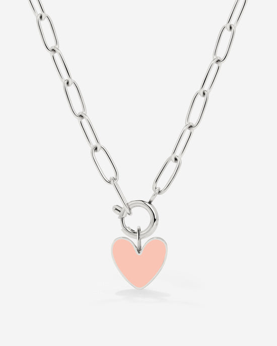 Pink Heart Oval Links Collana Set Argento