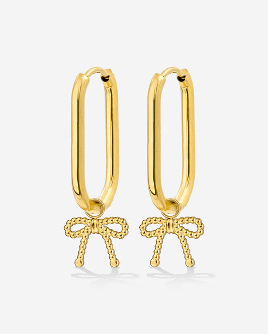 Dotted Ribbon Oval Hoop Set Small Oro