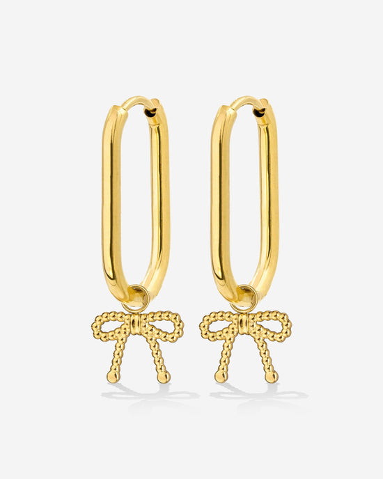 Dotted Ribbon Oval Hoop Set Small Oro