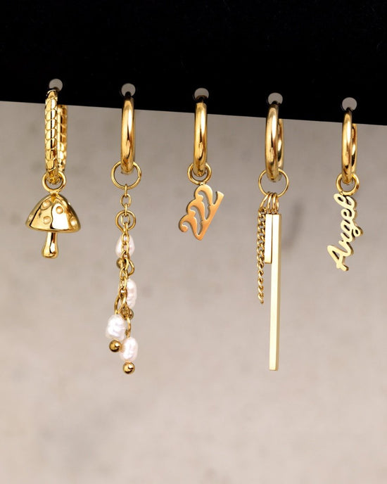 Pearl Chain Hoop Set Small Oro Rosa