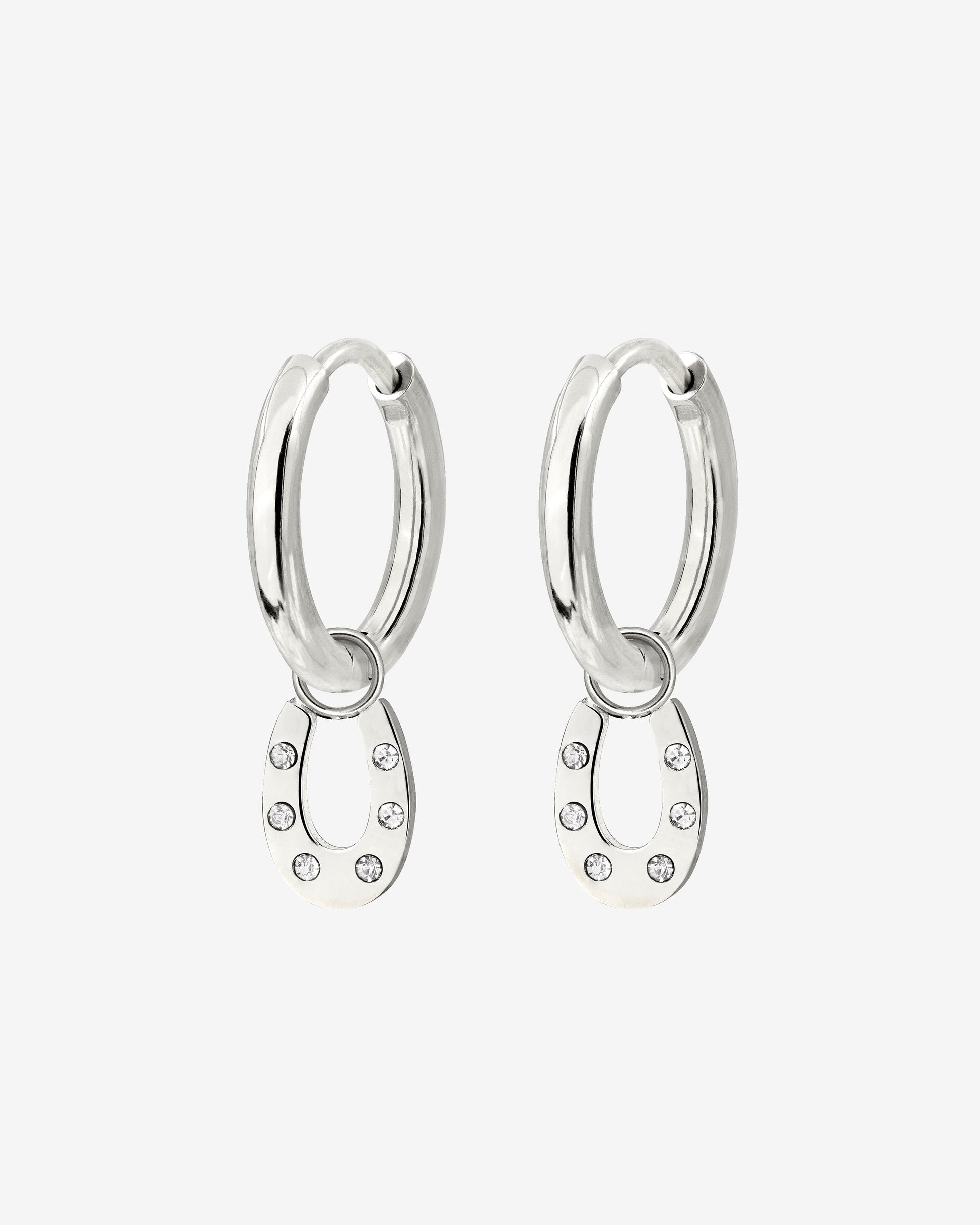 Blinged Horseshoe Hoop Set Small Argento