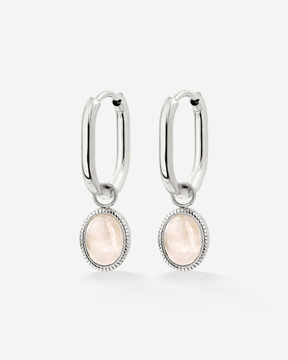 Blush Quartz Oval Hoop Set Baby Argento
