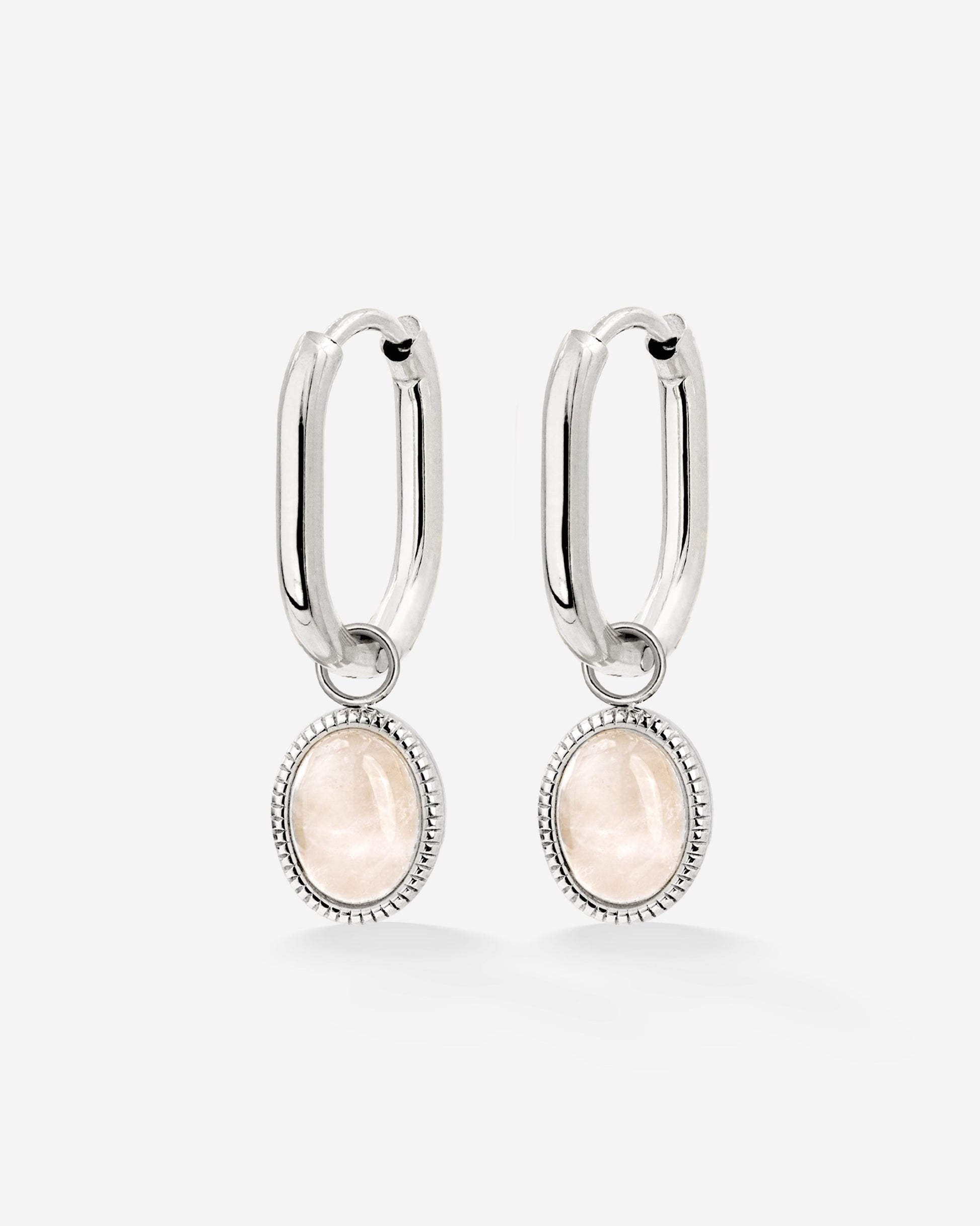Blush Quartz Oval Hoop Set Baby Argento