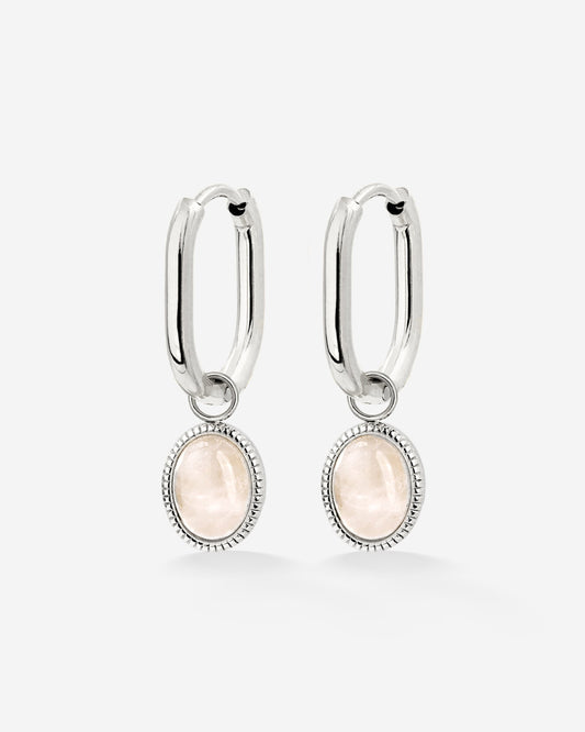 Blush Quartz Oval Hoop Set Baby Argento
