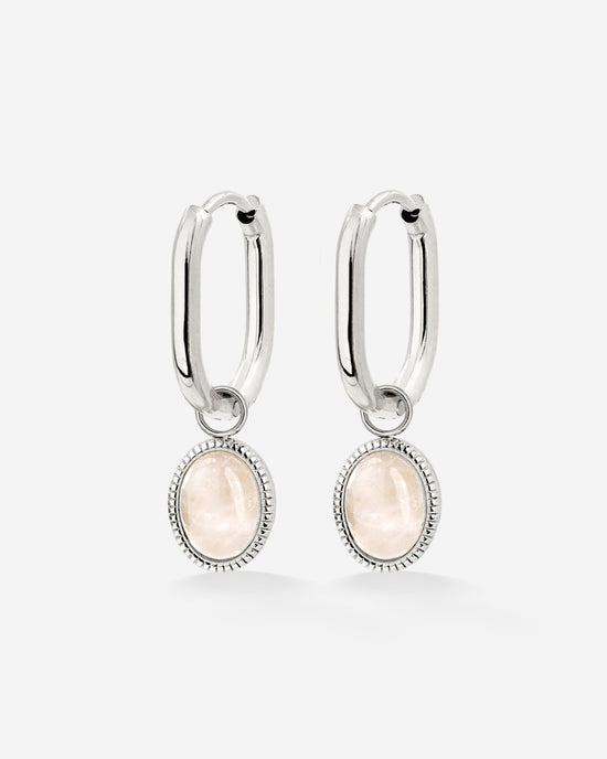 Blush Quartz Oval Hoop Set Baby Argento