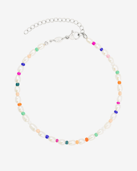 Rainbow Pearl Cavigliera Argento