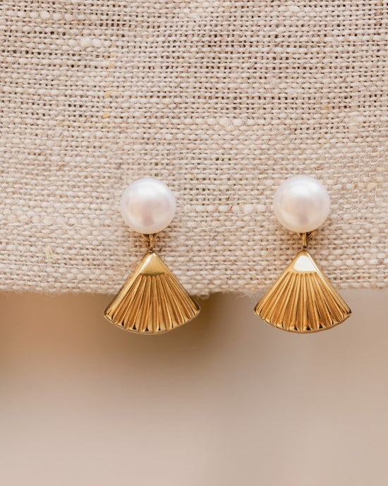 Pearl & Fan Orecchini Oro Rosa