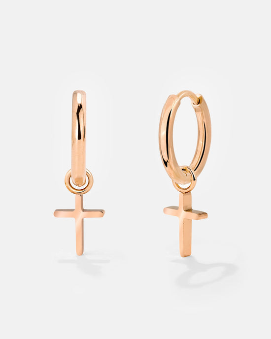 Saints Cross Hoop Set Small Oro Rosa