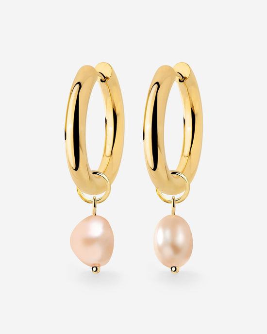 Chunky Perla Rosa Hoop Set Medium Oro