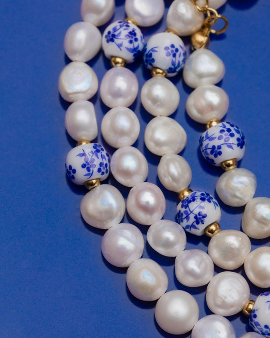 Flower Tile Pearl Collana Oro Rosa