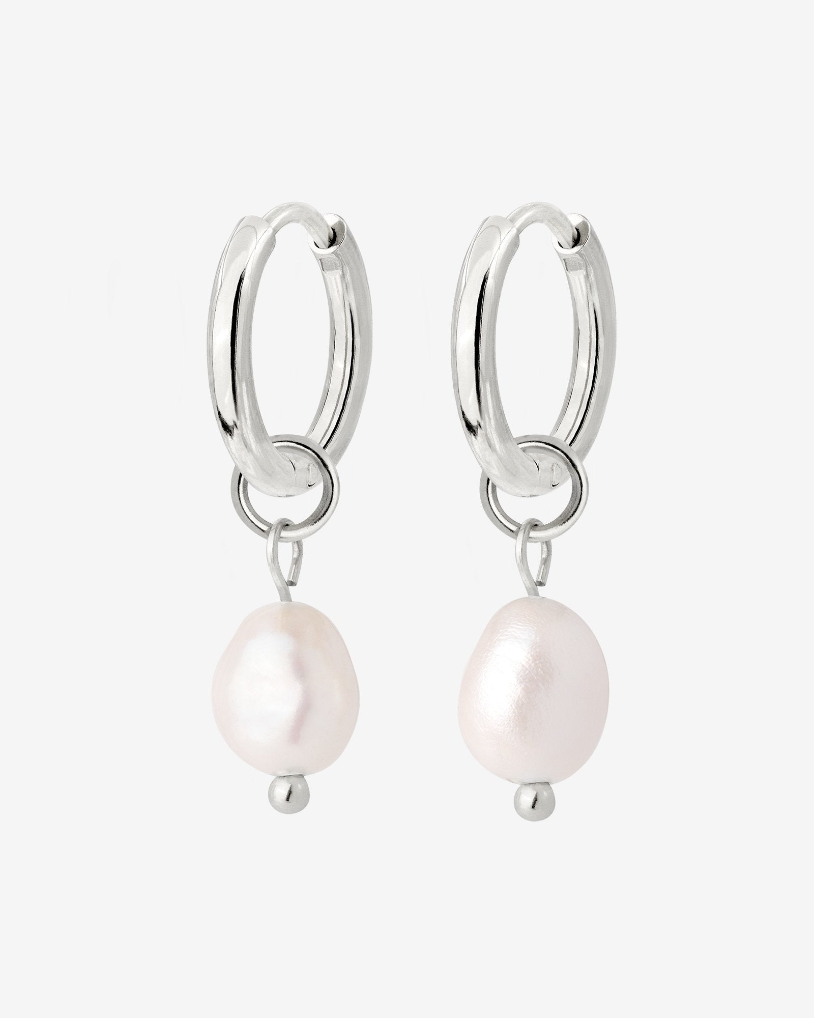 Chunky Pearl Hoop Set Small Argento