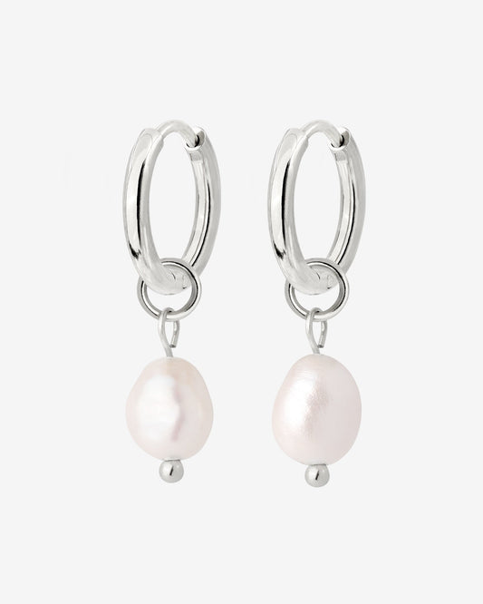 Chunky Pearl Hoop Set Small Argento