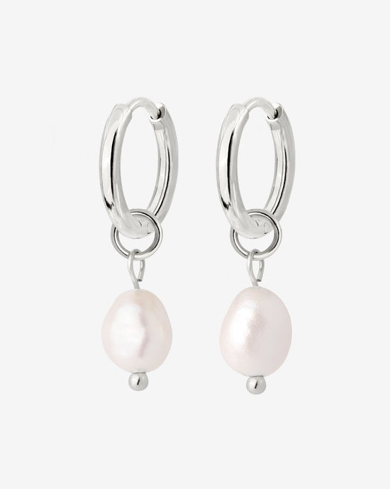 Chunky Pearl Hoop Set Small Argento