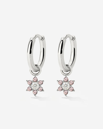 Pink Petal Hoop Set Small Argento