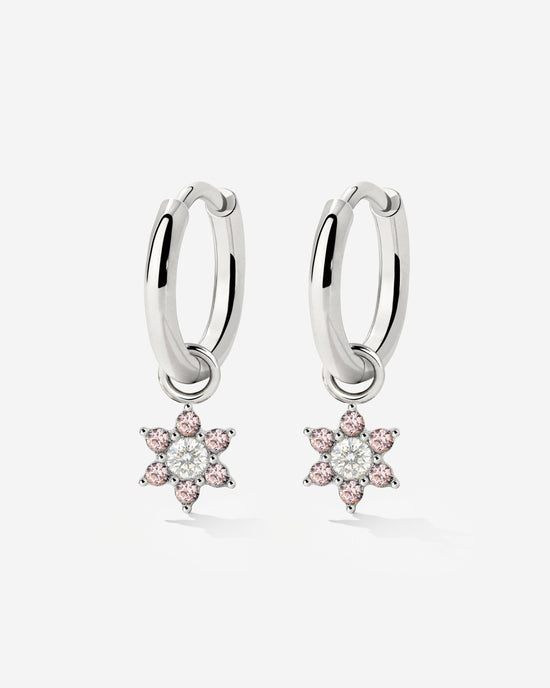 Pink Petal Hoop Set Small Argento