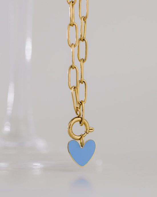 Blue Heart Oval Links Collana Set Oro