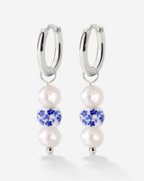 Flower Tile Pearl Hoop Set Small Argento