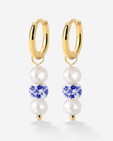 Flower Tile Pearl Hoop Set Small Oro